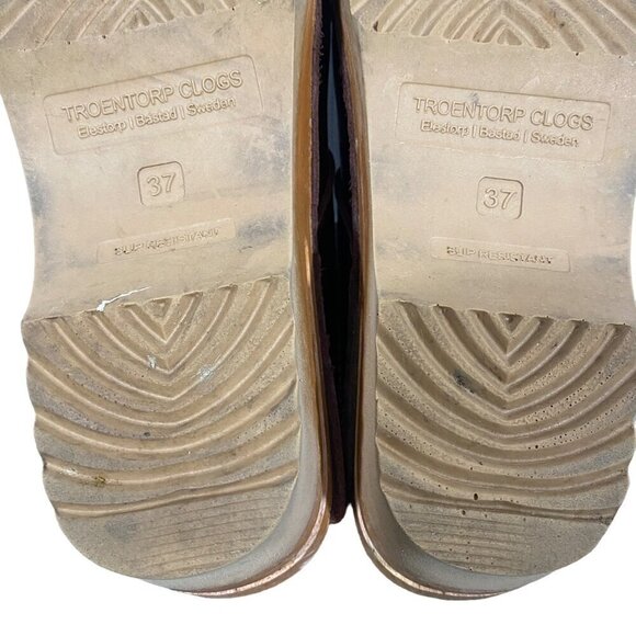 Troentorp Women's Durer leather Swedish wooden Clogs Brown size 37 US 6.5 boho - Picture 13 of 15